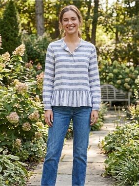 Lucky Brand Striped Cotton Top with Ruffle Bottom XL